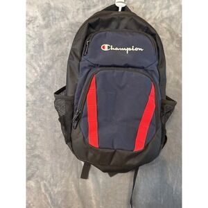 Champion Backpack Navy Blue Black Red Embroidered Logo School Travel Bag Pins